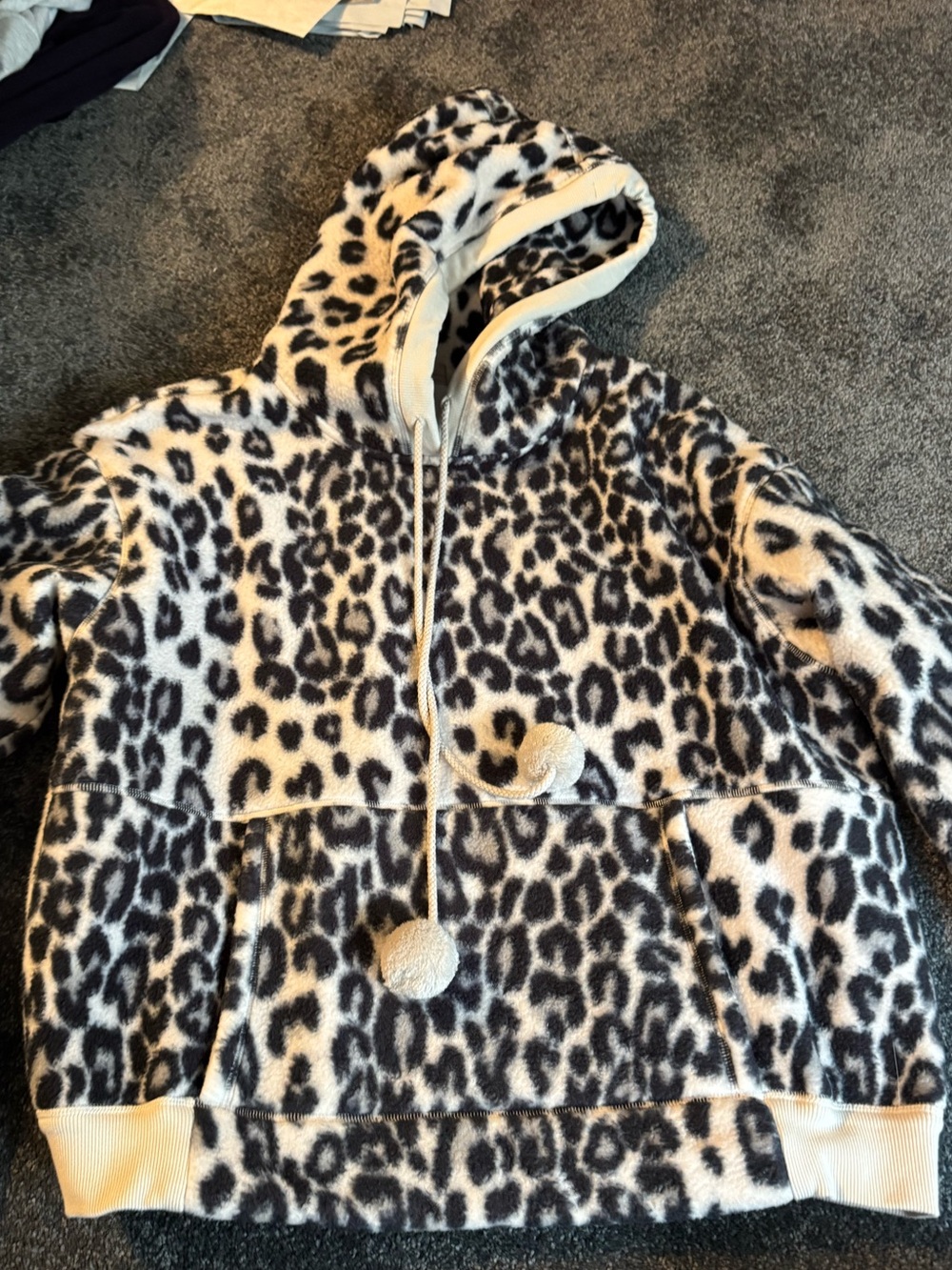 Free People Leopard Print Fleece Hoodie - Black & White